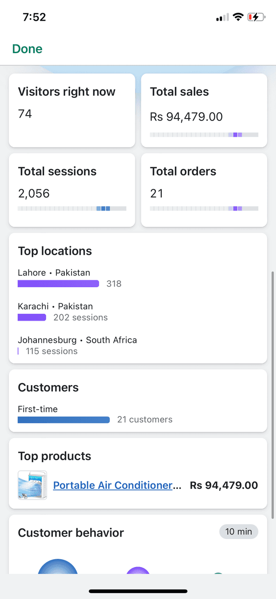 E-commerce client — store performance dashboard