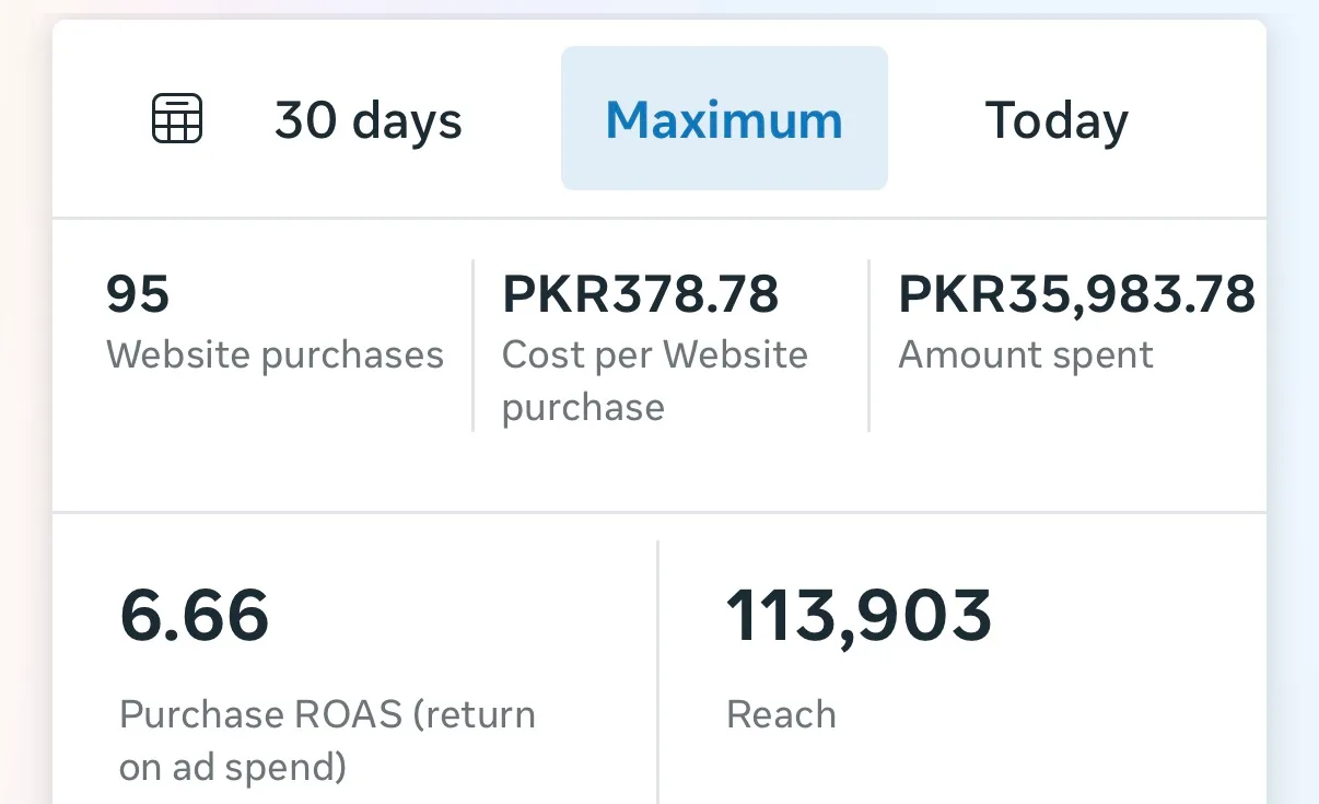 Meta Ads results screenshot