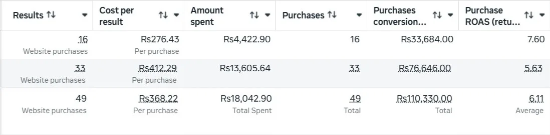 Meta Ads results screenshot