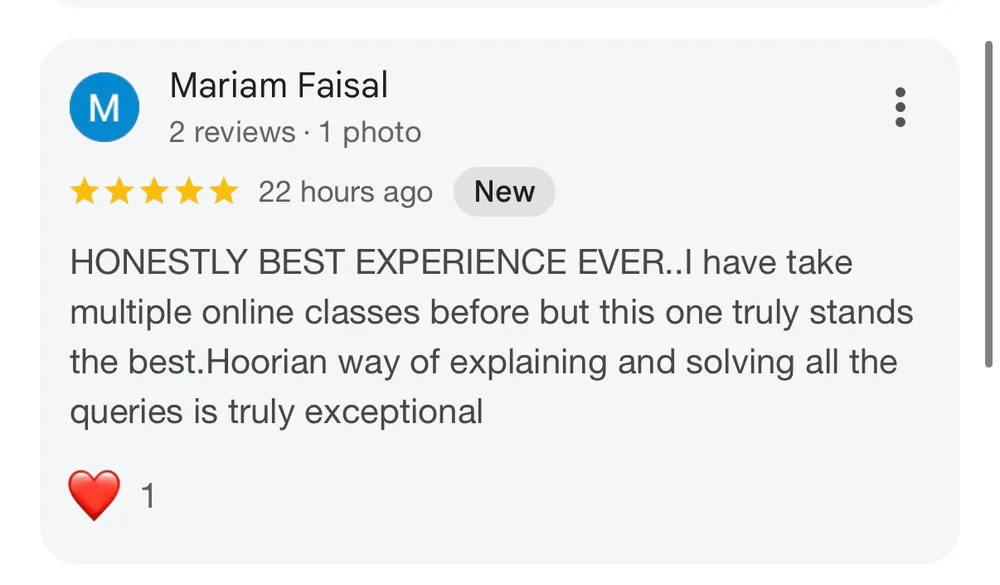 Student review screenshot