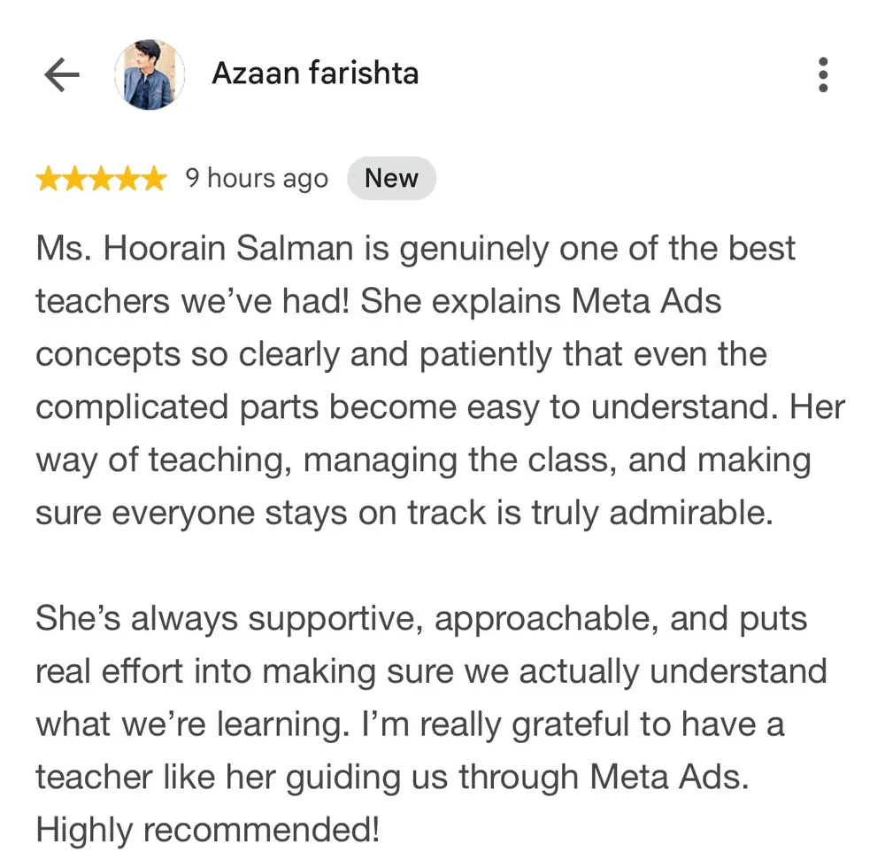 Student review screenshot