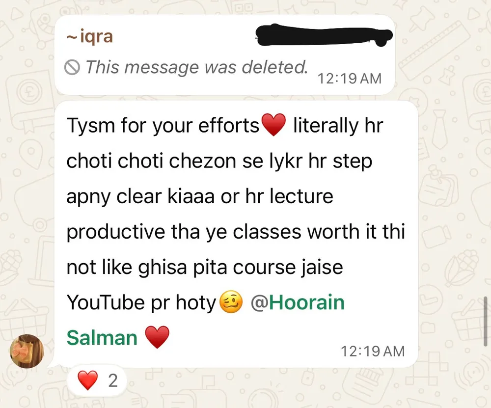 Student review screenshot