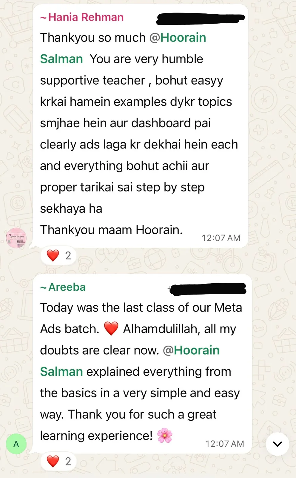 Student review screenshot