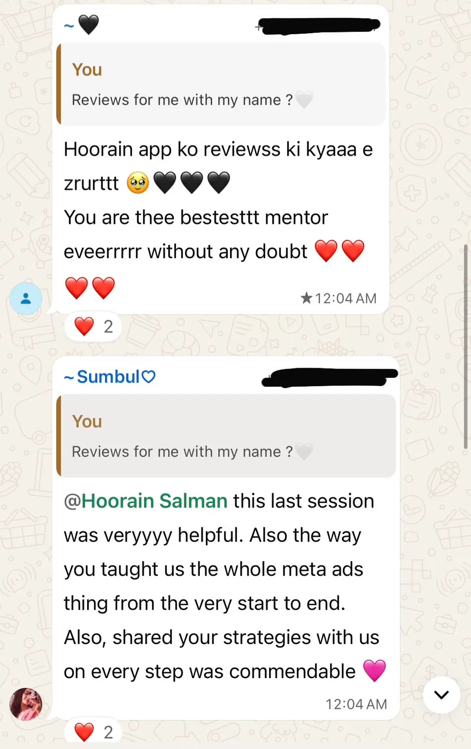 Student review screenshot